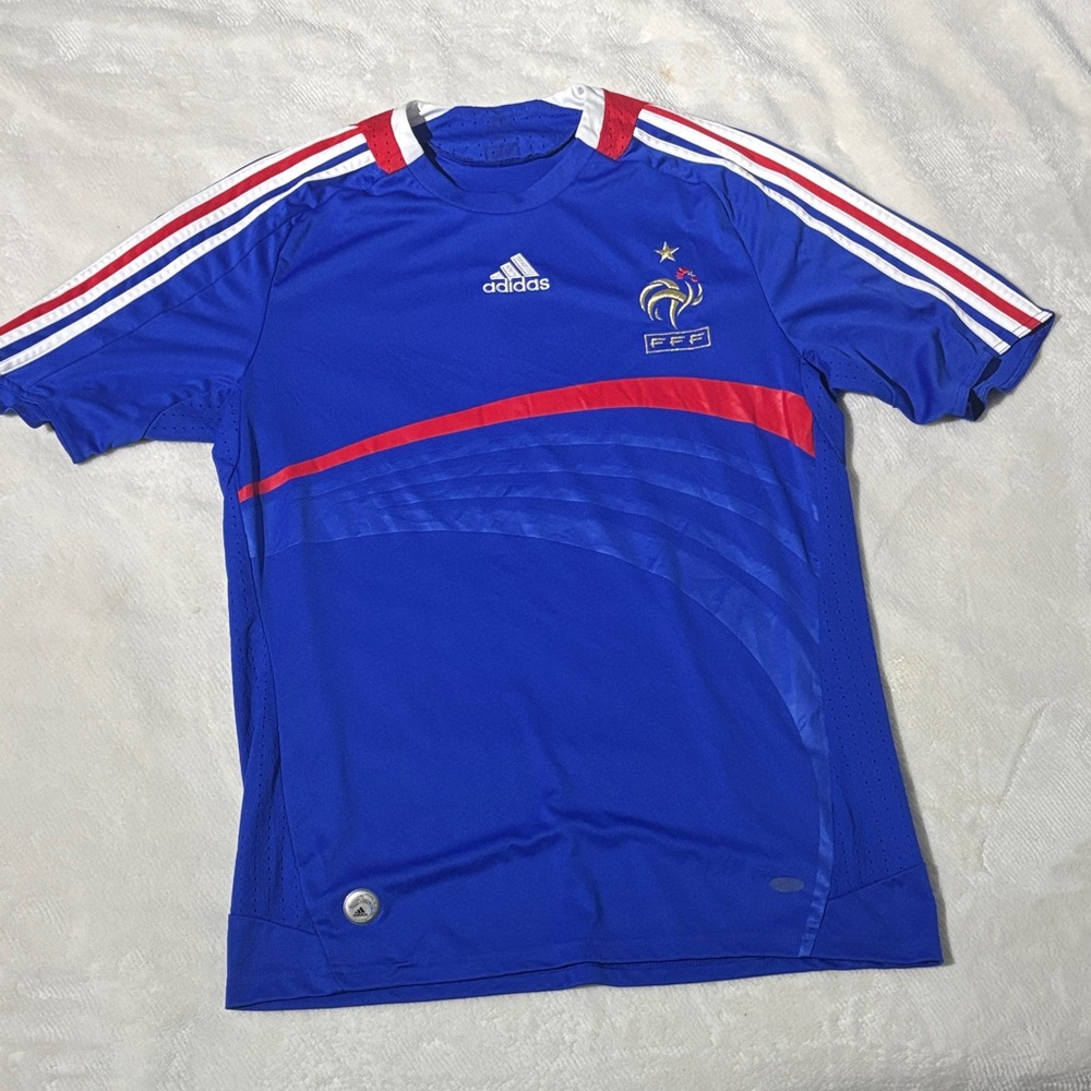 Adidas Blue France Team Jersey with Red and White Stripes